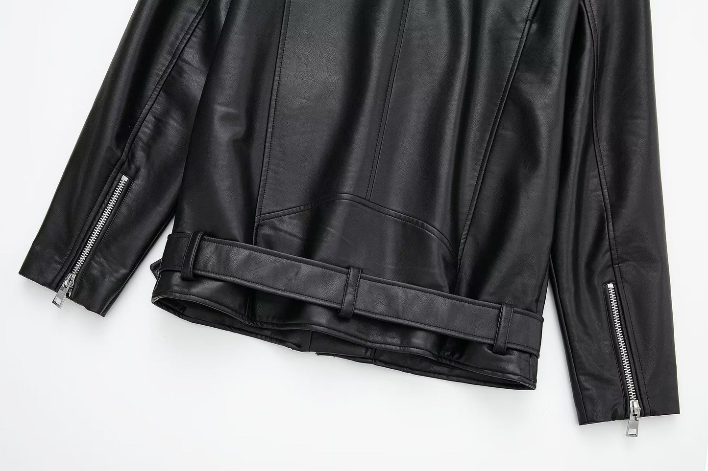 Black Faux Leather Jacket Coat Women Autumn Cool Sexy Loose Street Zipper Motorcycle Leather Coat