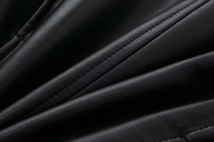 Black Faux Leather Jacket Coat Women Autumn Cool Sexy Loose Street Zipper Motorcycle Leather Coat