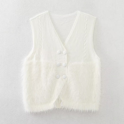 Celebrity Knitted Vest Women Autumn Elegance Sleeveless V neck Stitching Cardigan Vest Coat Women