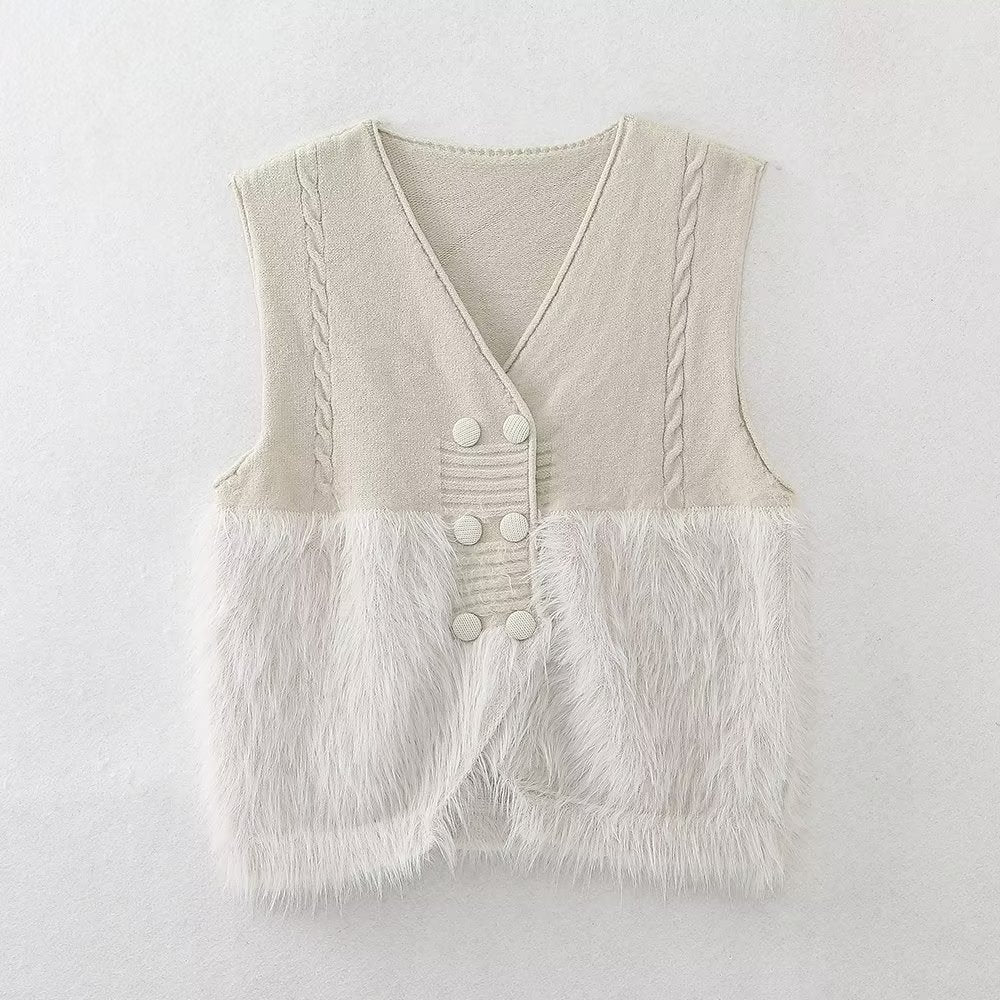 Celebrity Knitted Vest Women Autumn Elegance Sleeveless V neck Stitching Cardigan Vest Coat Women