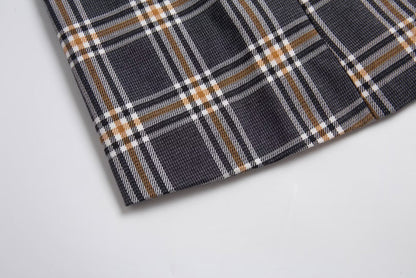 Double Breasted Retro Office Collar Mid Length Plaid Blazers