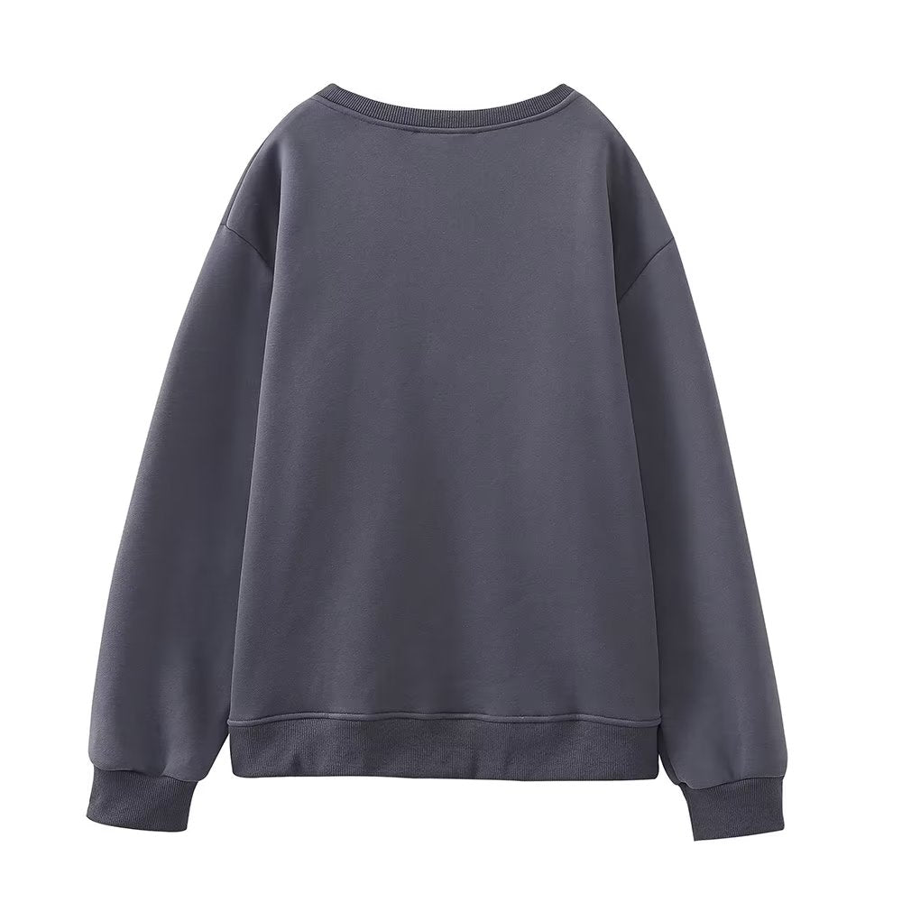 Women  Clothing Autumn Winter round Neck Girls Printed Washed Loose Pullover Long Sleeve Sweater
