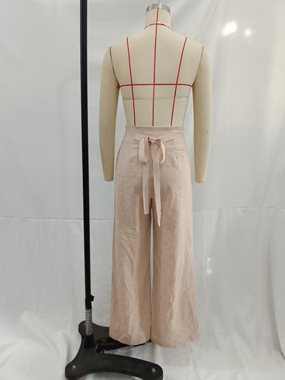 Women  Clothing French High Waist Slimming with Belt Straight Leg Trousers
