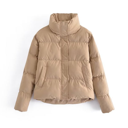 Autumn Winter Office Short Korean Jacket Brown Cotton Padded Coat