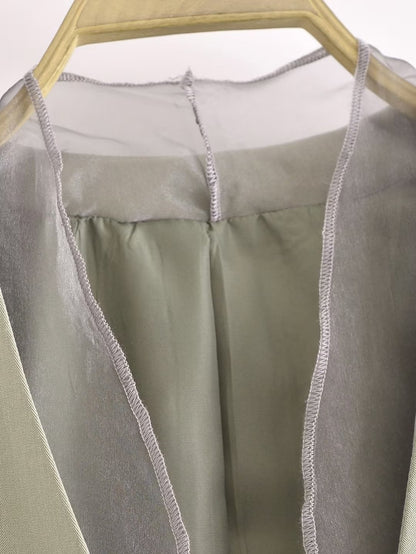 Elegant Solid Color Stitching Mesh V Neck Top Autumn Loose Fitting Slimming Coat