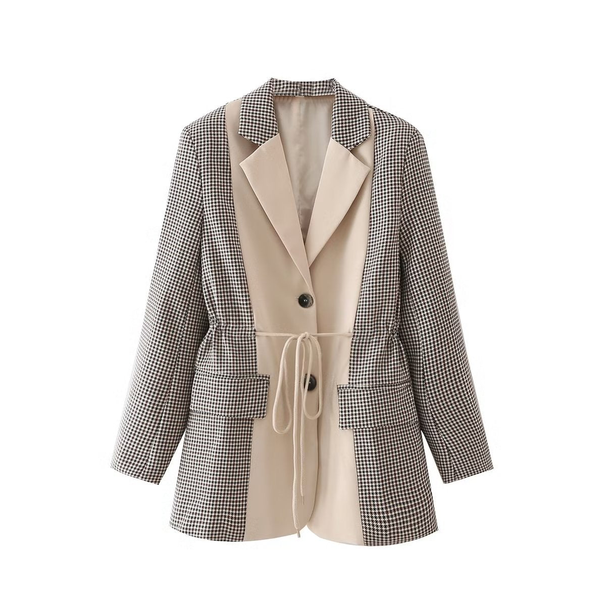 Women Color Matching Drawstring Blazer