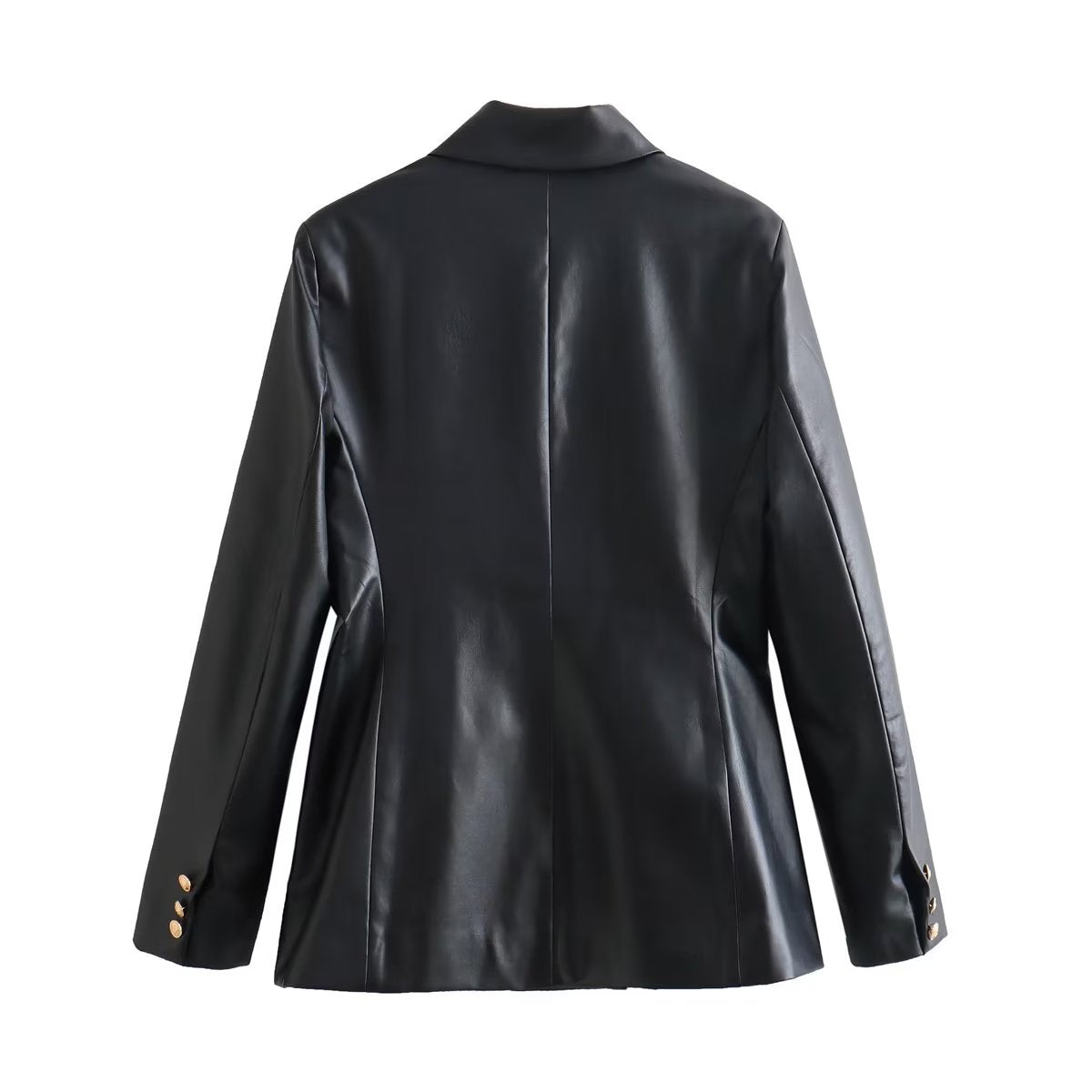 Autumn Winter Women Faux Leather Double Breasted Blazer Loose Faux Leather