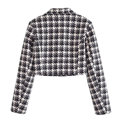Autumn Classic Plaid Coat Niche Design Contrast Color Top Slim Short Button Cardigan Women