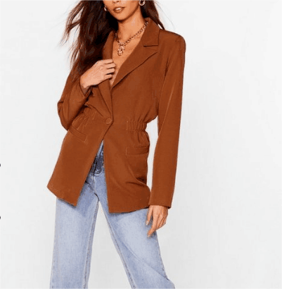 Fall Women Clothing All Match Single Button Elastic Waist Design Slim Fit Casual Blazer