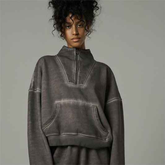 Hoodie Trendy Brand for Women Lazy Feeling Loose Street Distressed Half Zipper Coat for Women Autumn Winter