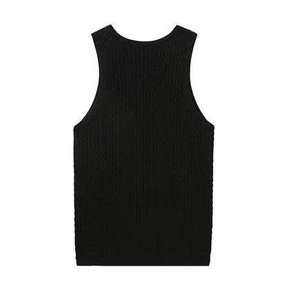 Early Autumn Women Clothing round Neck Solid Color All Matching Sleeveless Eight Strand Knitted Vest Top