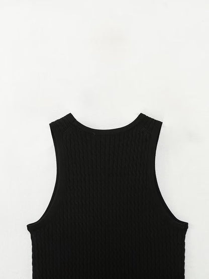 Early Autumn Women Clothing round Neck Solid Color All Matching Sleeveless Eight Strand Knitted Vest Top