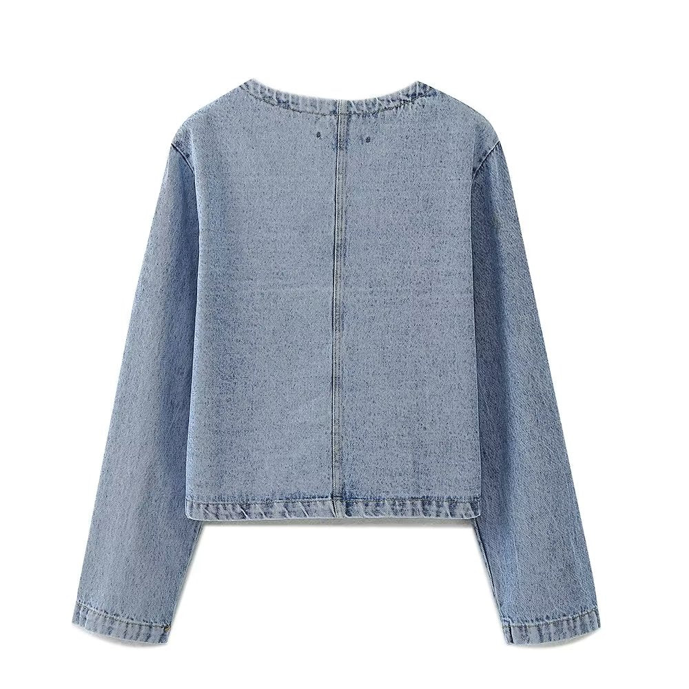 Women  Clothing French Decorated Row Button Denim Jacket Coat