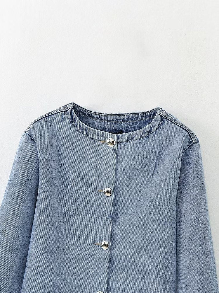 Women  Clothing French Decorated Row Button Denim Jacket Coat