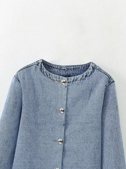 Women  Clothing French Decorated Row Button Denim Jacket Coat