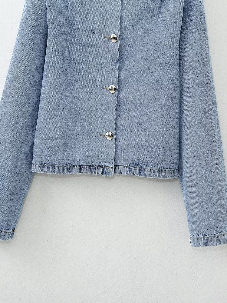 Women  Clothing French Decorated Row Button Denim Jacket Coat