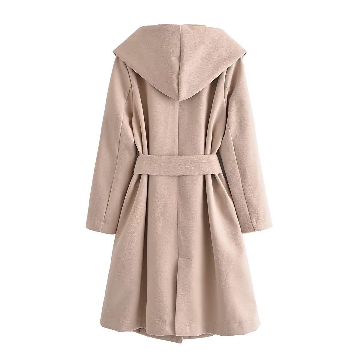 Women Clothing  Belt Hooded Casual Long Sleeve Overcoat Jacket