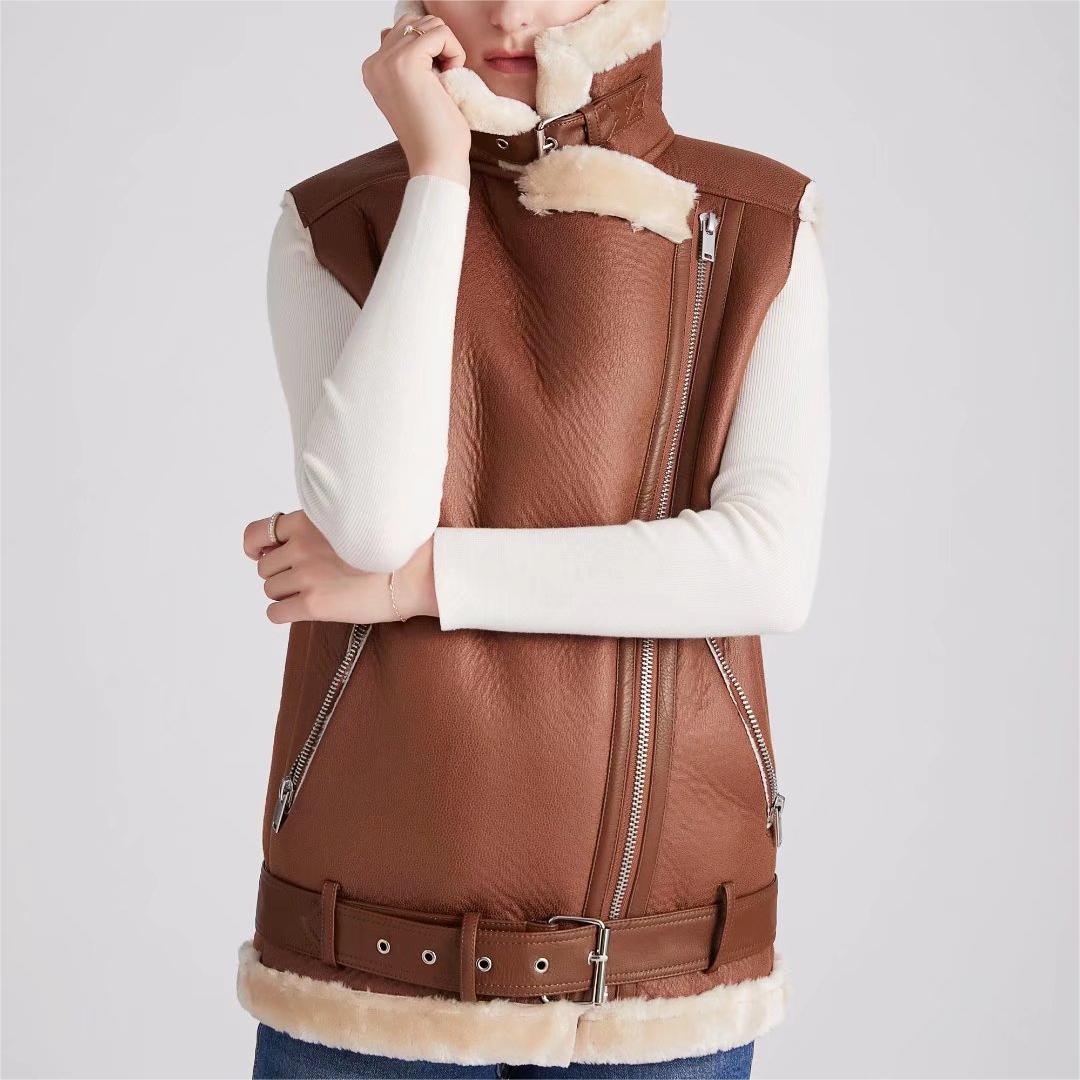 Autumn Winter Women Clothing Casual Loose Faux Shearling Jacket Warm Sleeveless Vest Waistcoat Women Coat