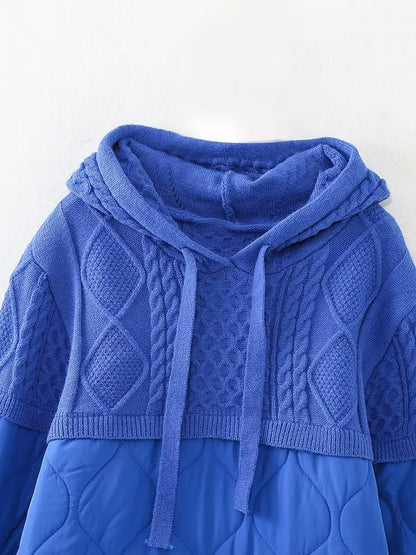 Autumn Winter Women Clothing Patchwork Knitting Hoodie Cotton Coat