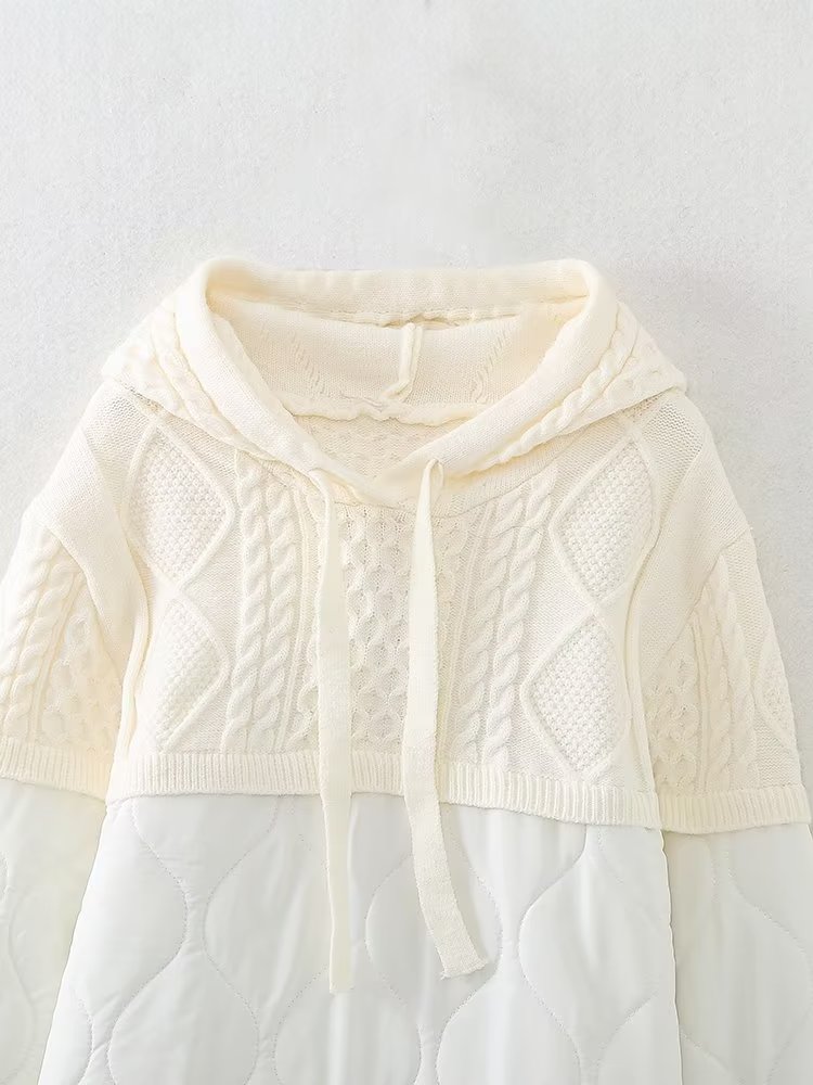 Autumn Winter Women Clothing Patchwork Knitting Hoodie Cotton Coat