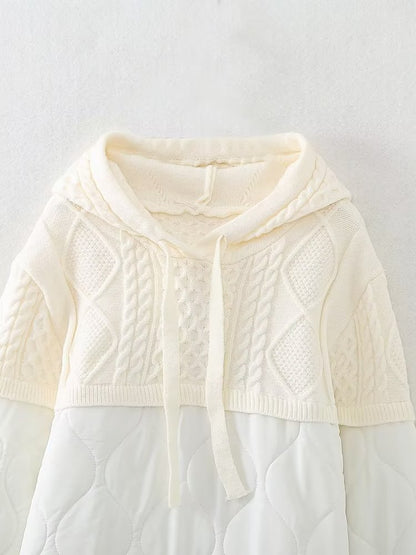 Autumn Winter Women Clothing Patchwork Knitting Hoodie Cotton Coat