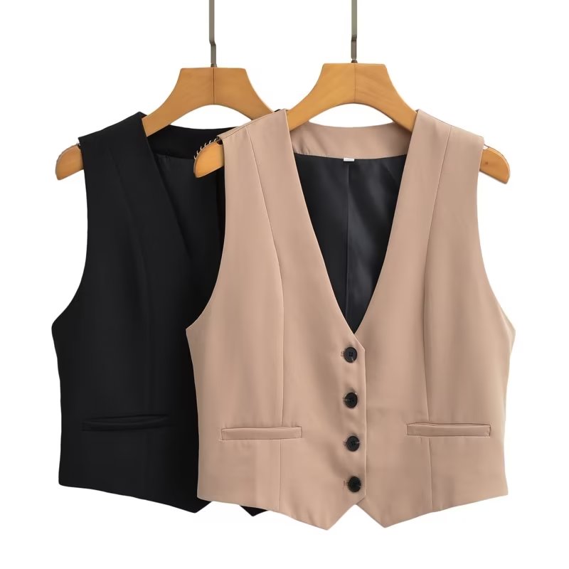 Autumn Women Clothing Short Solid Color Vest Waistcoat