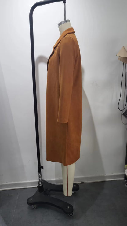 Women Clothing French Khaki Fleece Loose Lapels Cardigan Coat