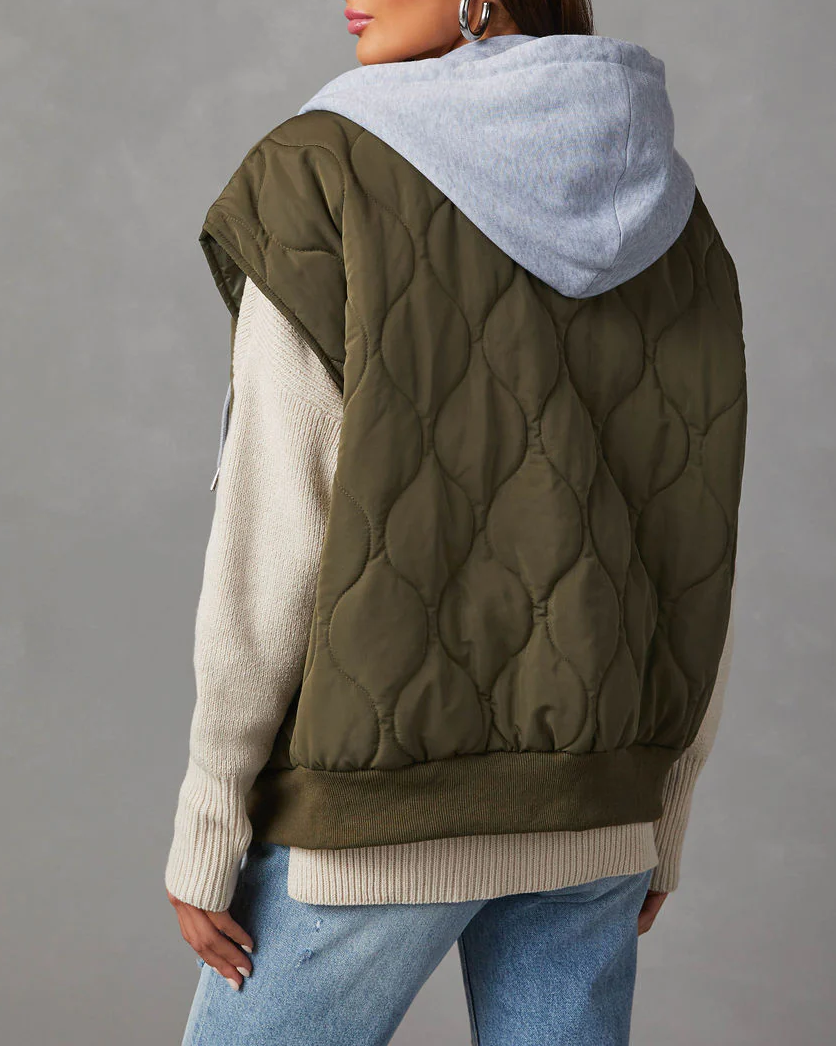 Ladies Autumn Winter Vest  Quilted Cotton Solid Color Loose Thick Hooded Zipper Storage Cotton Jacket