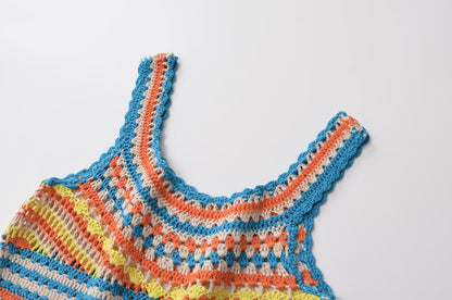 Women Autumn Crochet Pullover U Collar Sleeveless Sling Top
