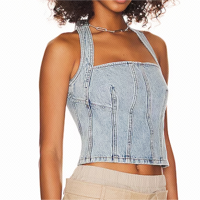 Denim Halter Spaghetti Straps Vest Women Outer Wear Can Be Bandage Dress Trend Retro Sexy Crop Short Top