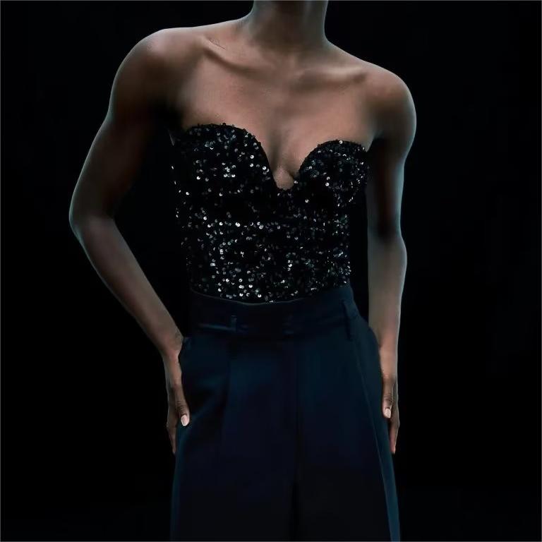 Autumn Winter Street Tube Top Sequined Jumpsuit