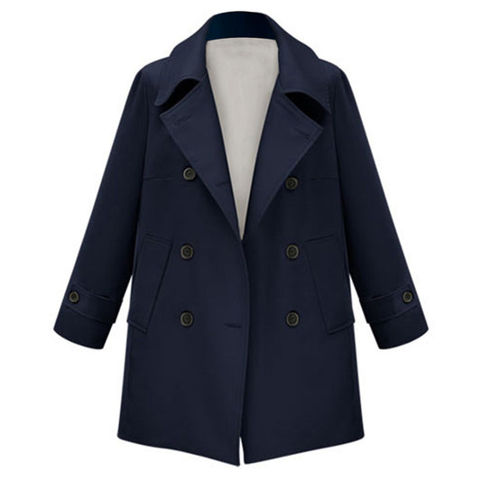 Autumn Double Breasted Woolen Coat Female Blazer Collar Long Sleeve Coat