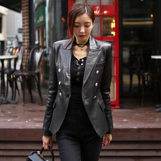 Short Coat Women Spring Spring Blazer Collar Top Matte Personality Small Leather Coat Women Short