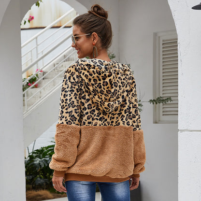 Women Clothing Leopard Splicing Winter New  Top