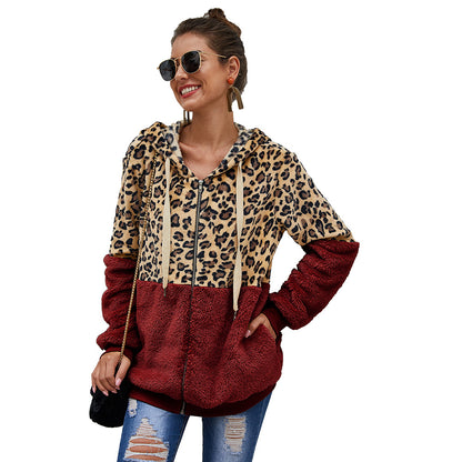 Women Clothing Leopard Splicing Winter New  Top