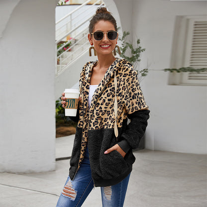 Women Clothing Leopard Splicing Winter New  Top