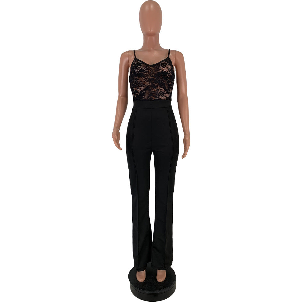 Women Sexy Lace See-through Suspender Jumpsuit