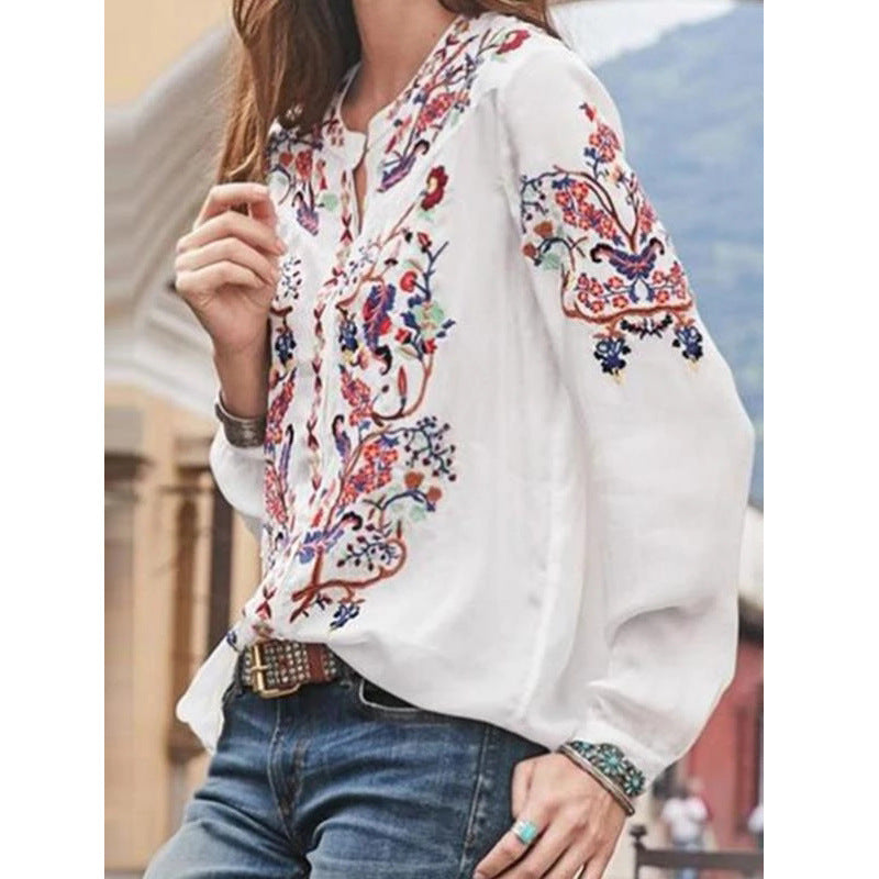 Bohemian Loose Cardigan Printing Long Sleeve Shirt Top