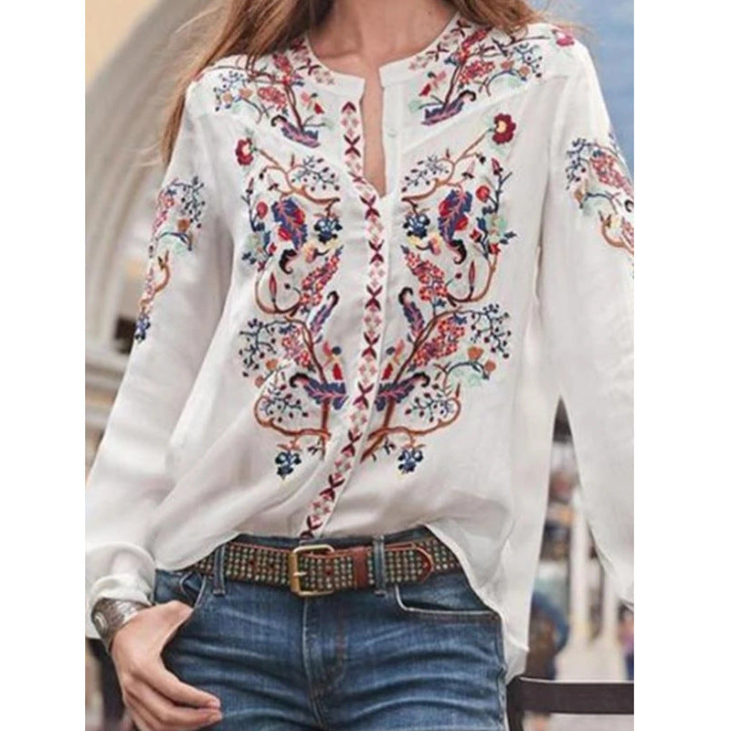 Bohemian Loose Cardigan Printing Long Sleeve Shirt Top