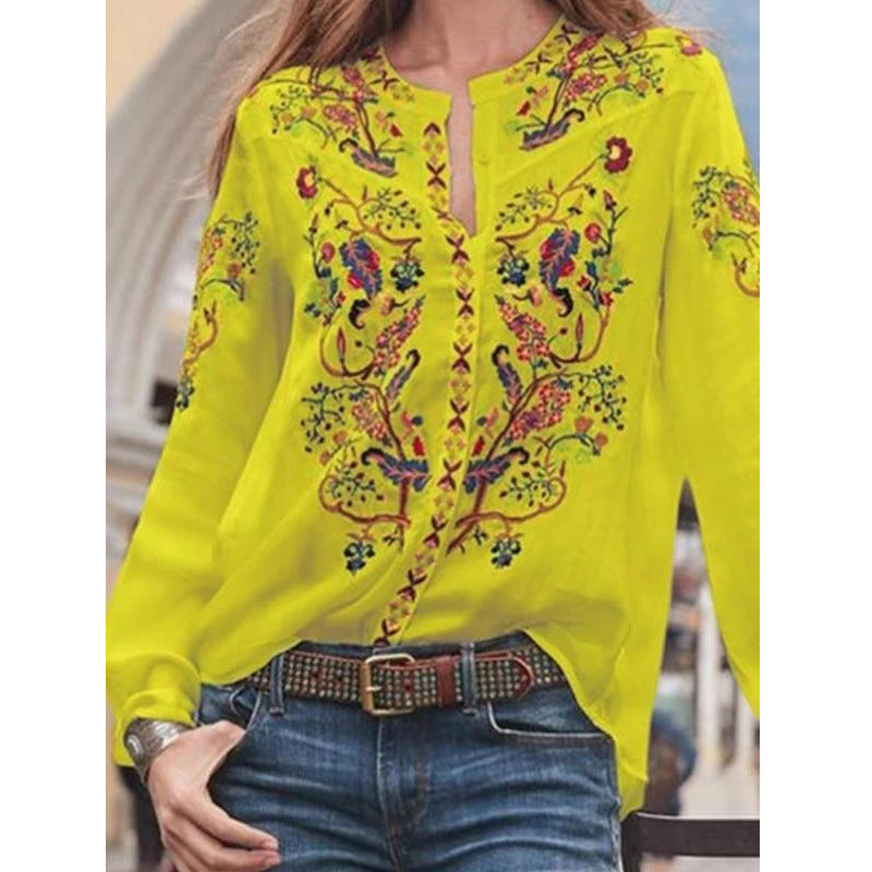 Bohemian Loose Cardigan Printing Long Sleeve Shirt Top