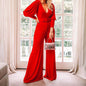 Spring Ladies V Neck Long Sleeve High Waist Jumpsuit