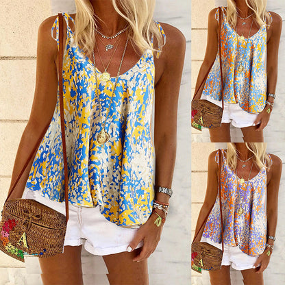 Women Clothing Summer Bohemian Floral Vest Strappy T-shirt