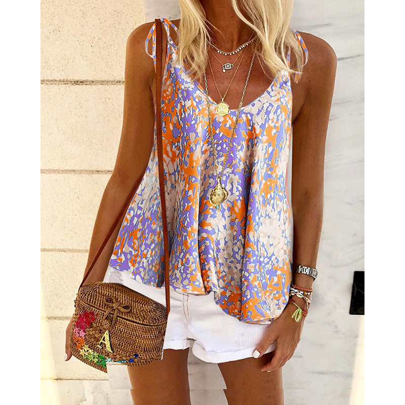 Women Clothing Summer Bohemian Floral Vest Strappy T-shirt