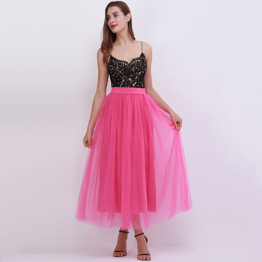 Women Mesh Bubble Skirt Tulle Skirt Floor Length Dress