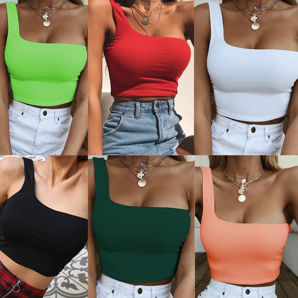 Popular Sexy One Shoulder Cropped Top Women Clothing