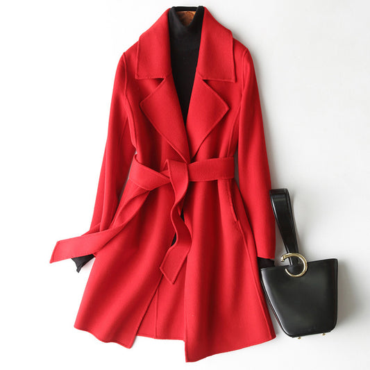 Double-Faced Woolen Goods Cashmere Overcoat Women Mid-Length Small Woolen Coat