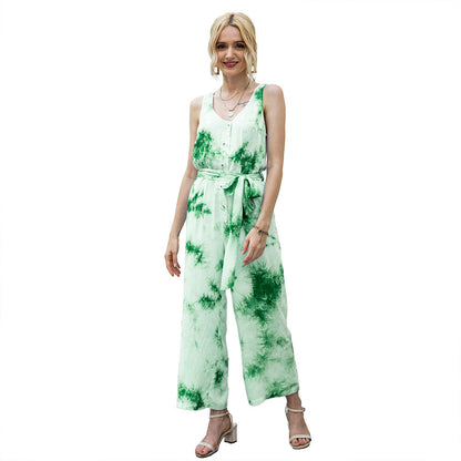 Summer Tie Dye Jumpsuit Casual Waist Tight Jumpsuit Women