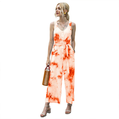 Summer Tie Dye Jumpsuit Casual Waist Tight Jumpsuit Women