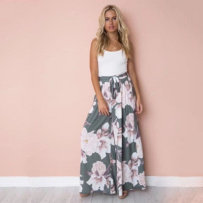 Women  Clothing High Waist Loose Printed Casual Wide Leg Pants Trousers