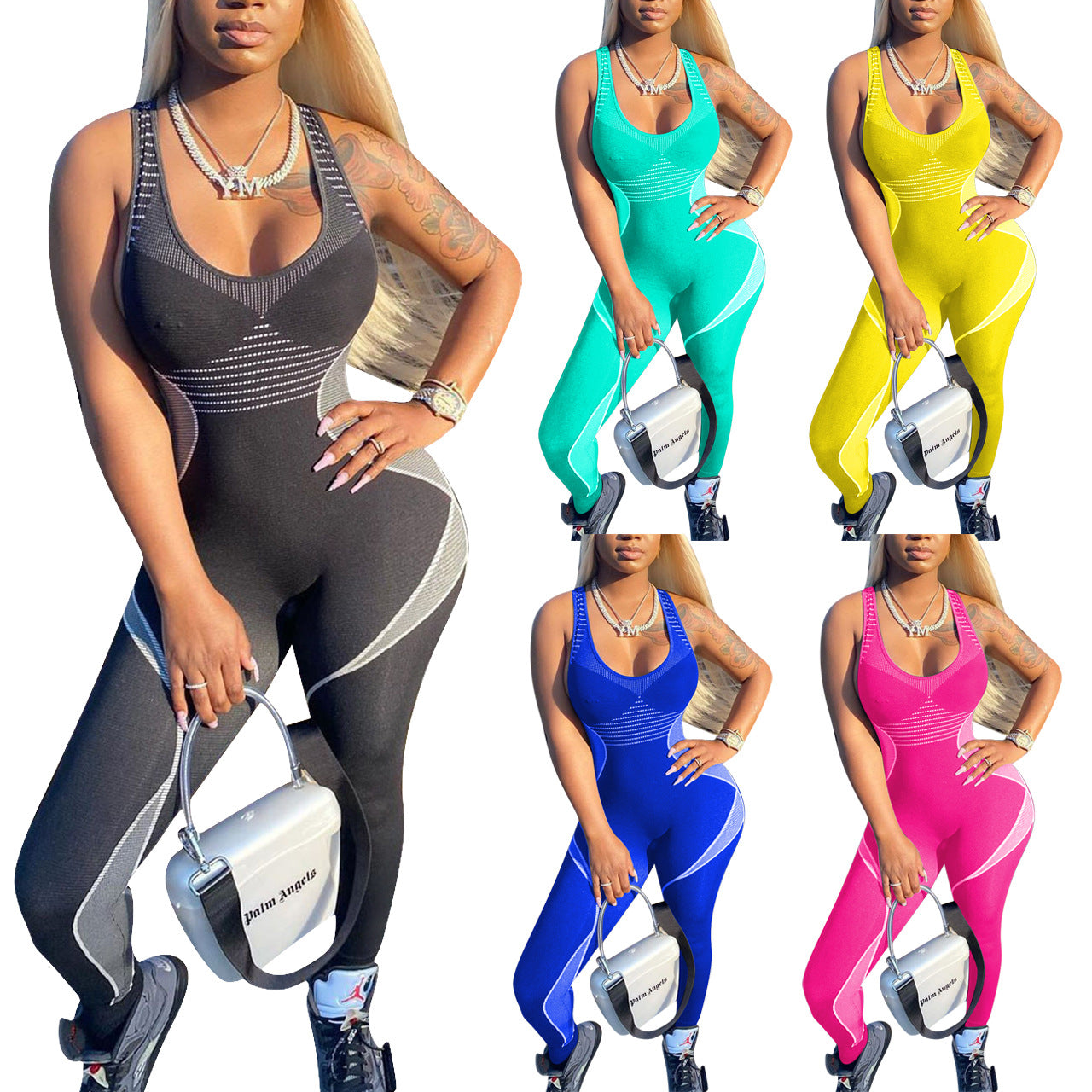 Women Clothing Fitness Sports Tight Jumpsuit